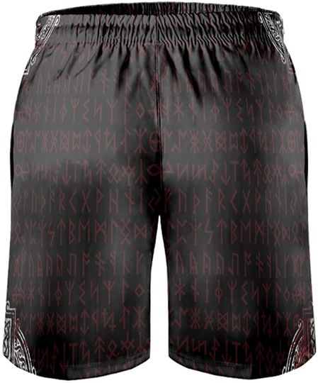 Men's Swim Trunks Viking Wolf Scandinavian Runes Print Holiday Beach Pants