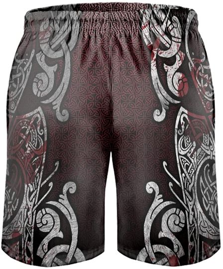 Men's Swim Trunks Viking Crows Knot Print Summer Surf Shorts