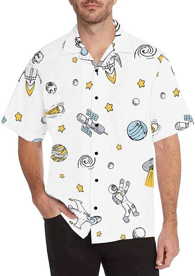 Men's Casual Button Down Short Sleeve Colorful Letter Hawaiian Shirt