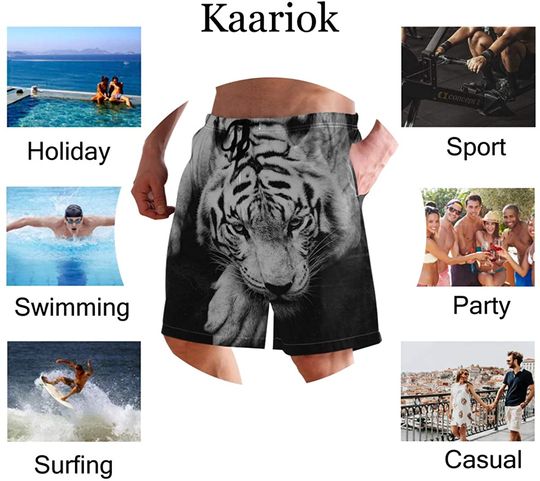 3D Tiger Animal Black and White Men's Swim Trunks Quick Dry Shorts