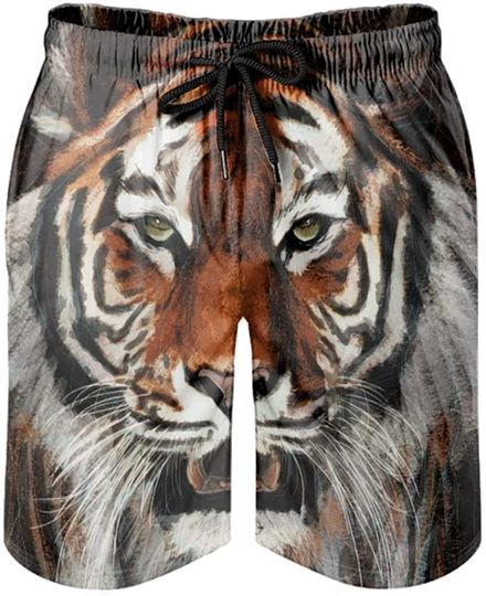 Men's Swim Trunks Tiger Wild Print Funny Beachwear