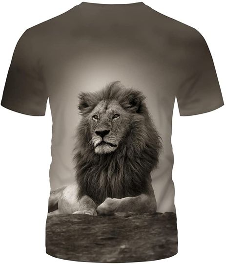 Lion T-Shirt 3D Printed Summer Crewneck Novelty Tshirt for Men