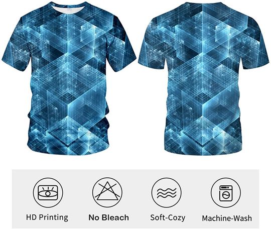Unisex Art Abstract Colorful Pattern 3D Geometry Graphic Printed Tops Tees Casual Short Sleeve T Shirts for Men Women