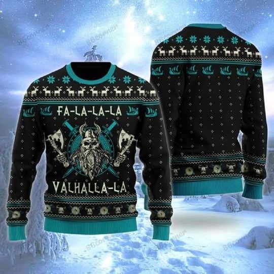 Viking FA La La Teal Ugly Christmas Style Sweatshirt
