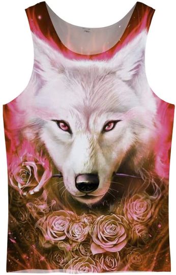 3D Pink Wolf Rose Flowers Tank Top