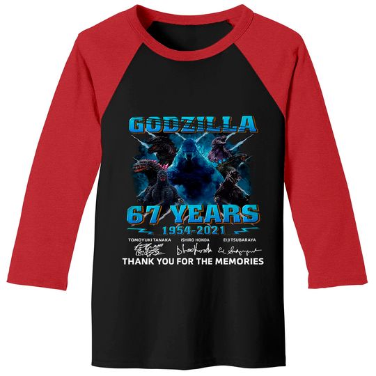 Godzilla 67 Years Thank For The Memories Signature Baseball Tee