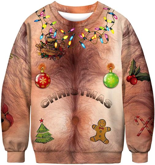 Zcfire Unisex Ugly Christmas Sweatshirt 3D Digital Printed Funny Design Pullover Sweater for Xmas Holiday Party