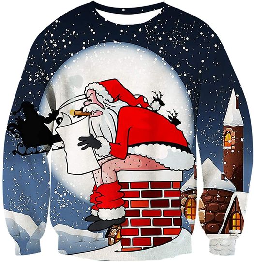 Lovekider Mens Ugly Christmas Sweater Novelty 3D Novelty Unisex Xmas Sweatshirt Size S-3XL