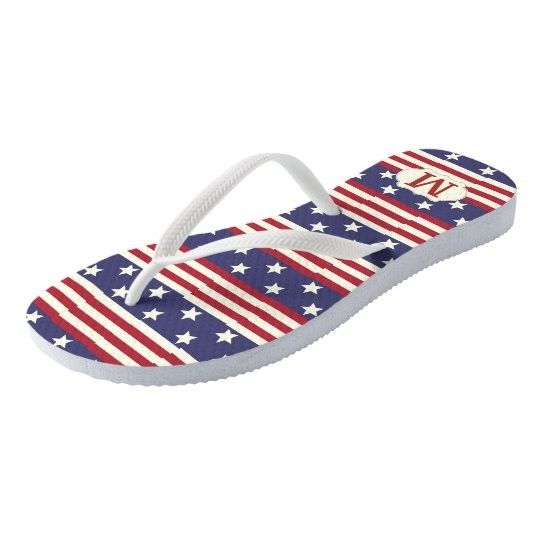 Patriotic Stars and Stripes American | Monogrammed Flip Flops