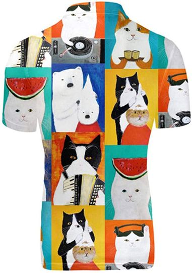Men's Golf Shirt Cats Floral Novelty T-Shirt Sport Short Sleeve