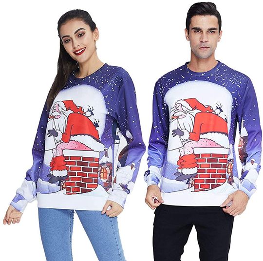 Lovekider Mens Ugly Christmas Sweater Novelty 3D Novelty Unisex Xmas Sweatshirt Size S-3XL