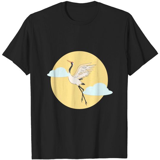Crane Stork Sun Sky Bird Watching Japanese T Shirt
