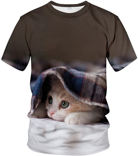 Hisayhe Unisex 3D Cute Cat Graphic Tshirt Summer Fashion Short Sleeve T Shirts