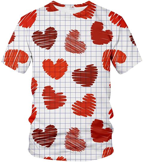 Love Heart Pattern 3D Printed Tops Tees Casual Short Sleeve T Shirts for Men Women